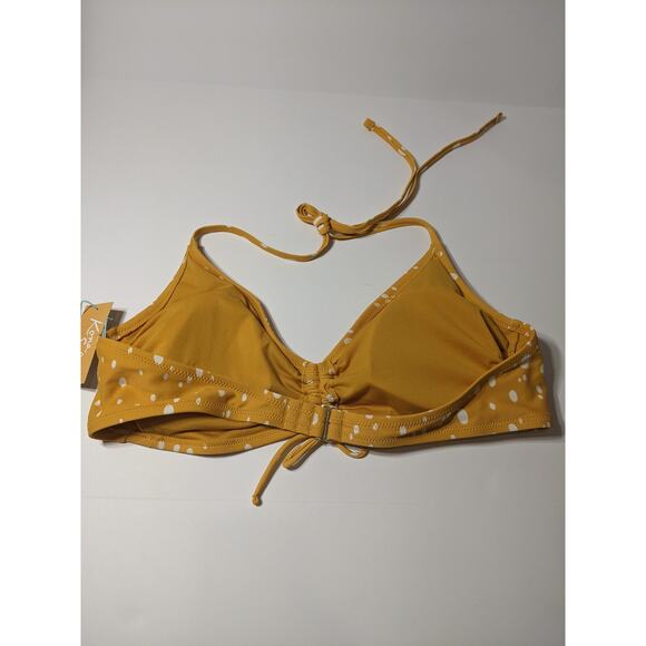 Kona Sol Bikini Yellow XL Cinched Front Dot Print Top Neck Tie Swimsuit Beach - Picture 5 of 11